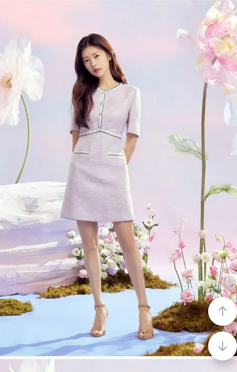 ROEM ツイード バイ 半袖 ONE PIECE ライトパープル