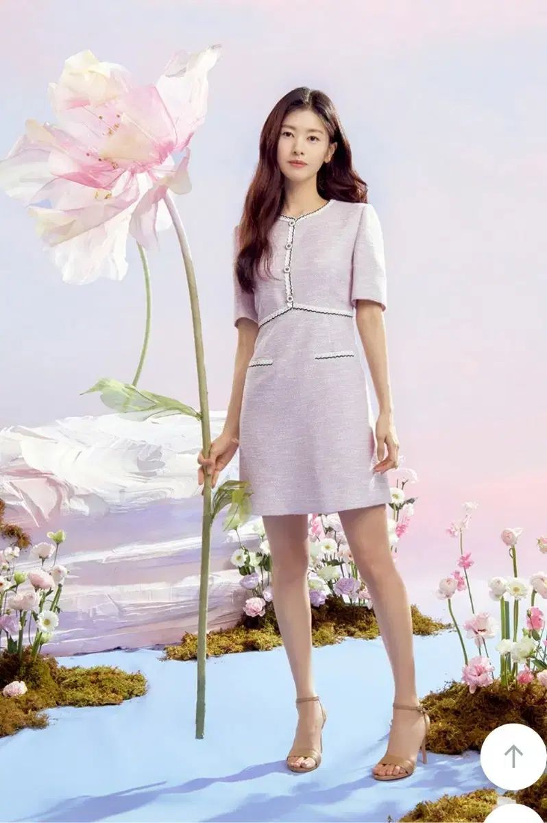 ROEM ツイード バイ 半袖 ONE PIECE ライトパープル