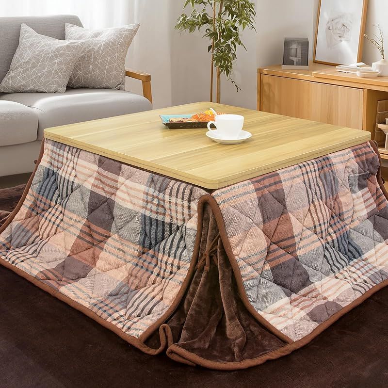 Peto-Raifu こたつ掛け布団 省スペース こたつ布団 コタツ布団 正方形 薄掛け フランネル こたつふとん 暖かい 炬燵用掛け シンプル 180 x cm ブラウン チエック