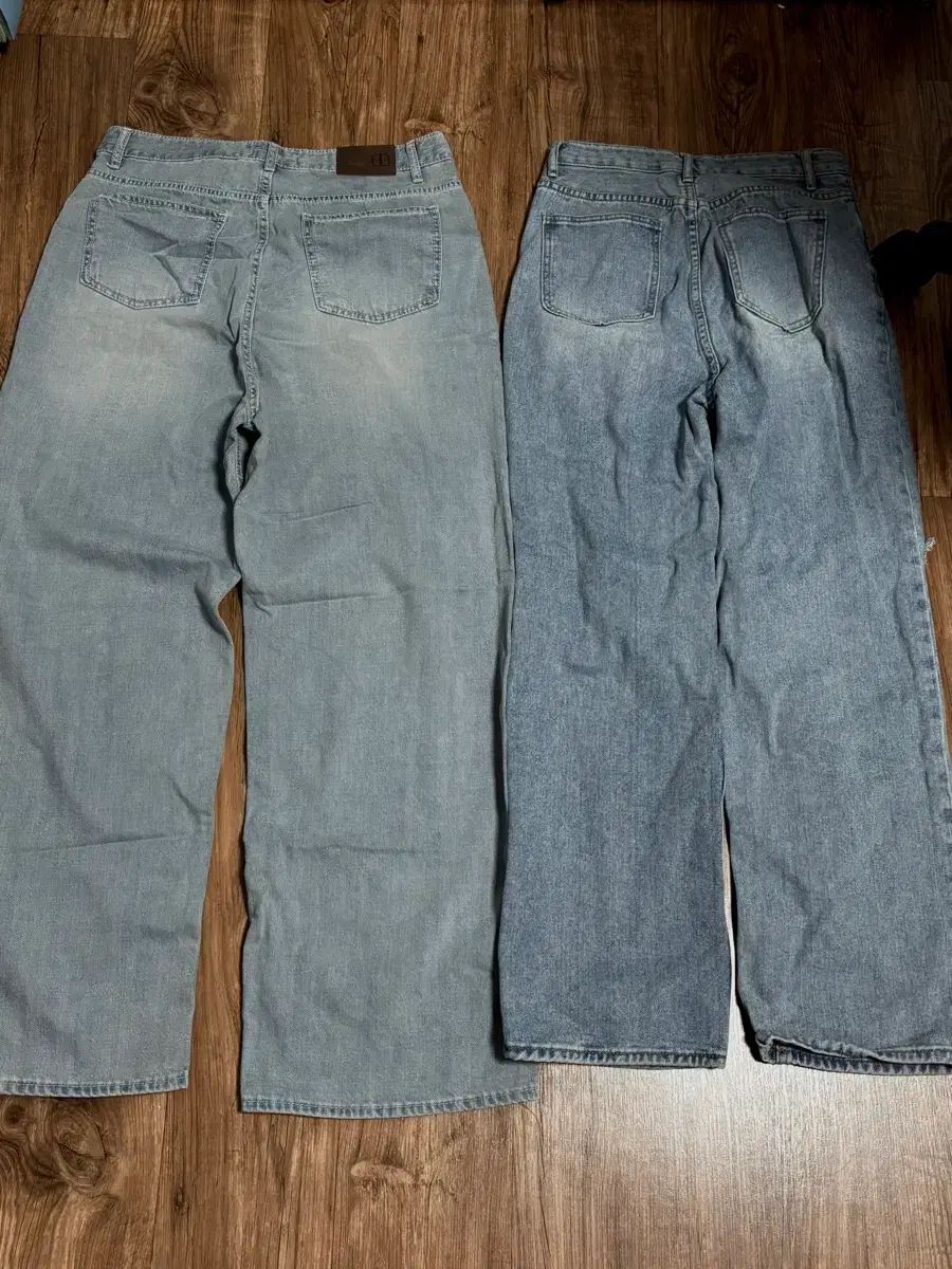 グレーライトブルーデニムワイド ダメージデニム ズボン