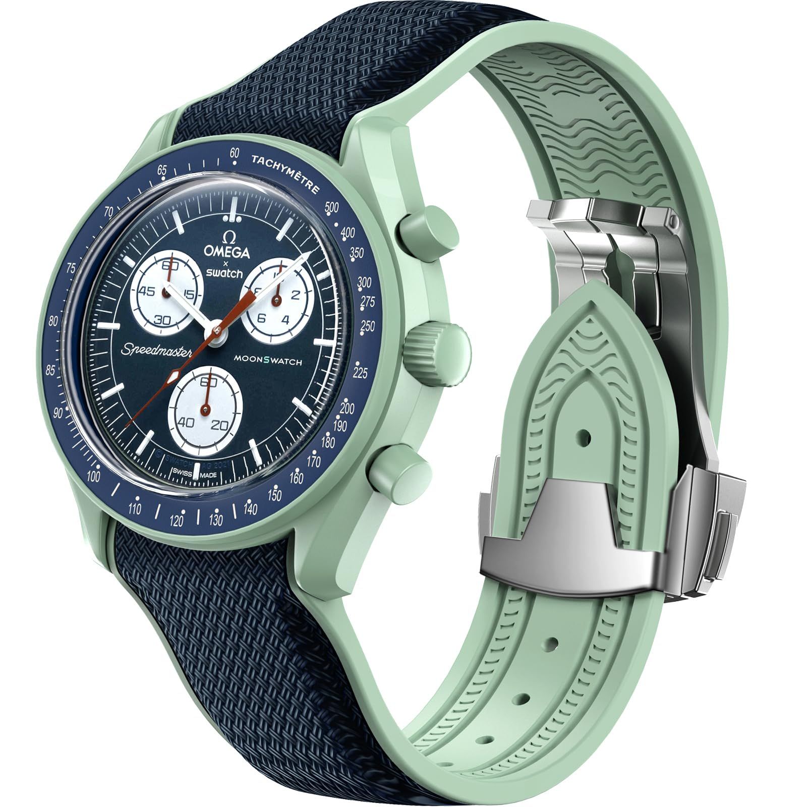 Omega オメガ x Swatch MoonSwatch Watch 20 mm用ストラップ 折りたたみ式バックルバンド Speedmaster対応 カーブした隙間のない交 ネイビー