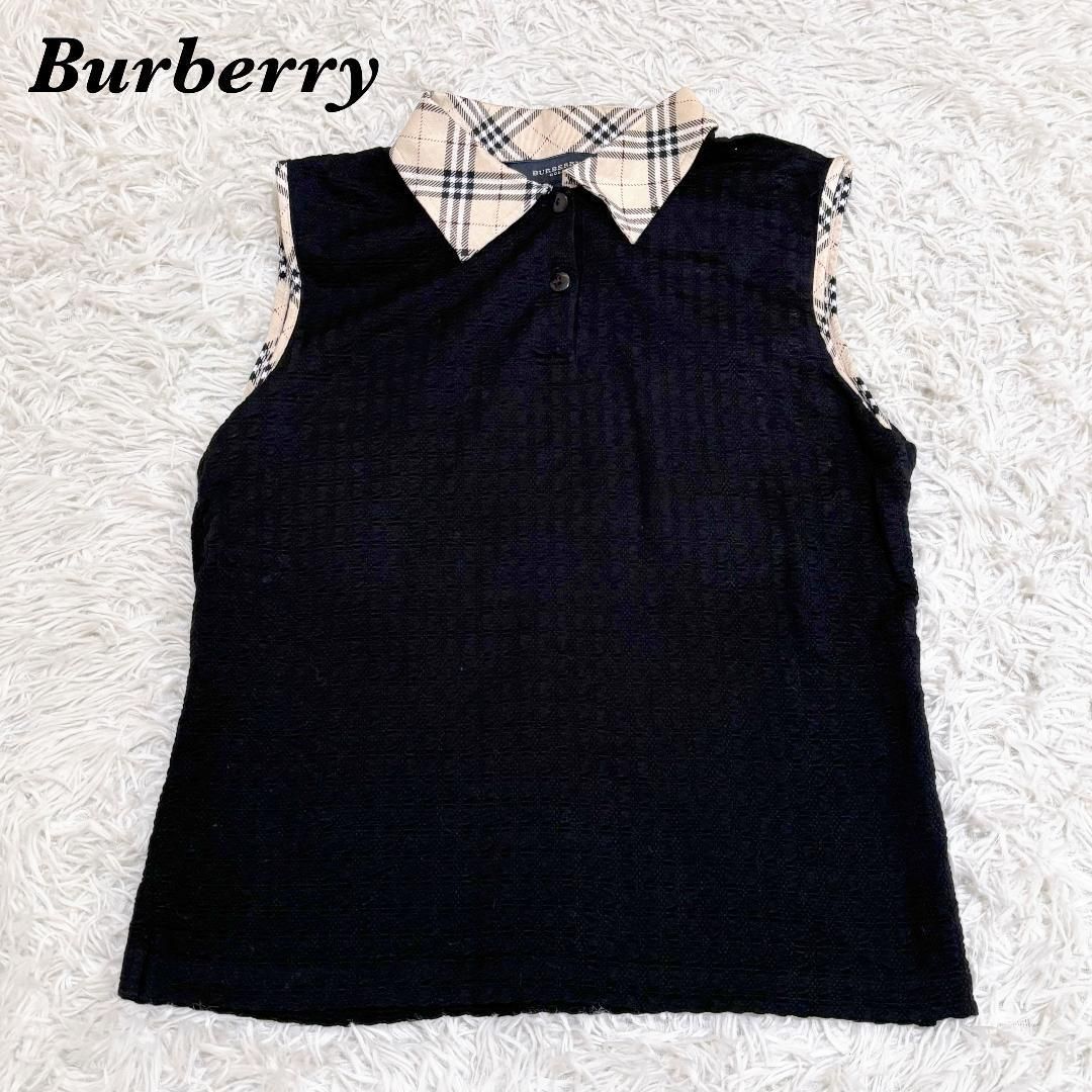 Burberry 襟ノバチェックノースリーブニット M ブラック