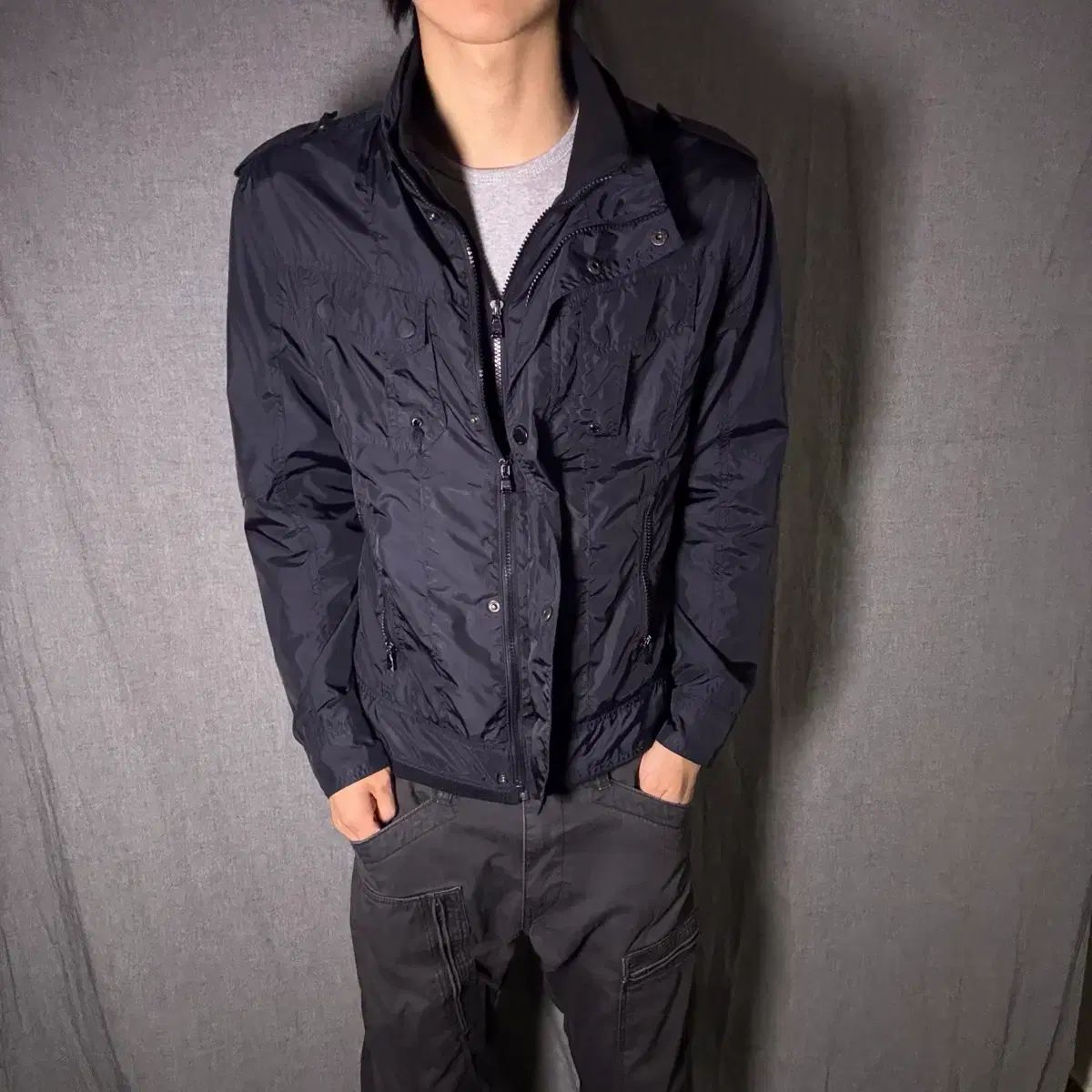 y 2 k ポケット ウィンドブレーカー ジャケット ネイビー