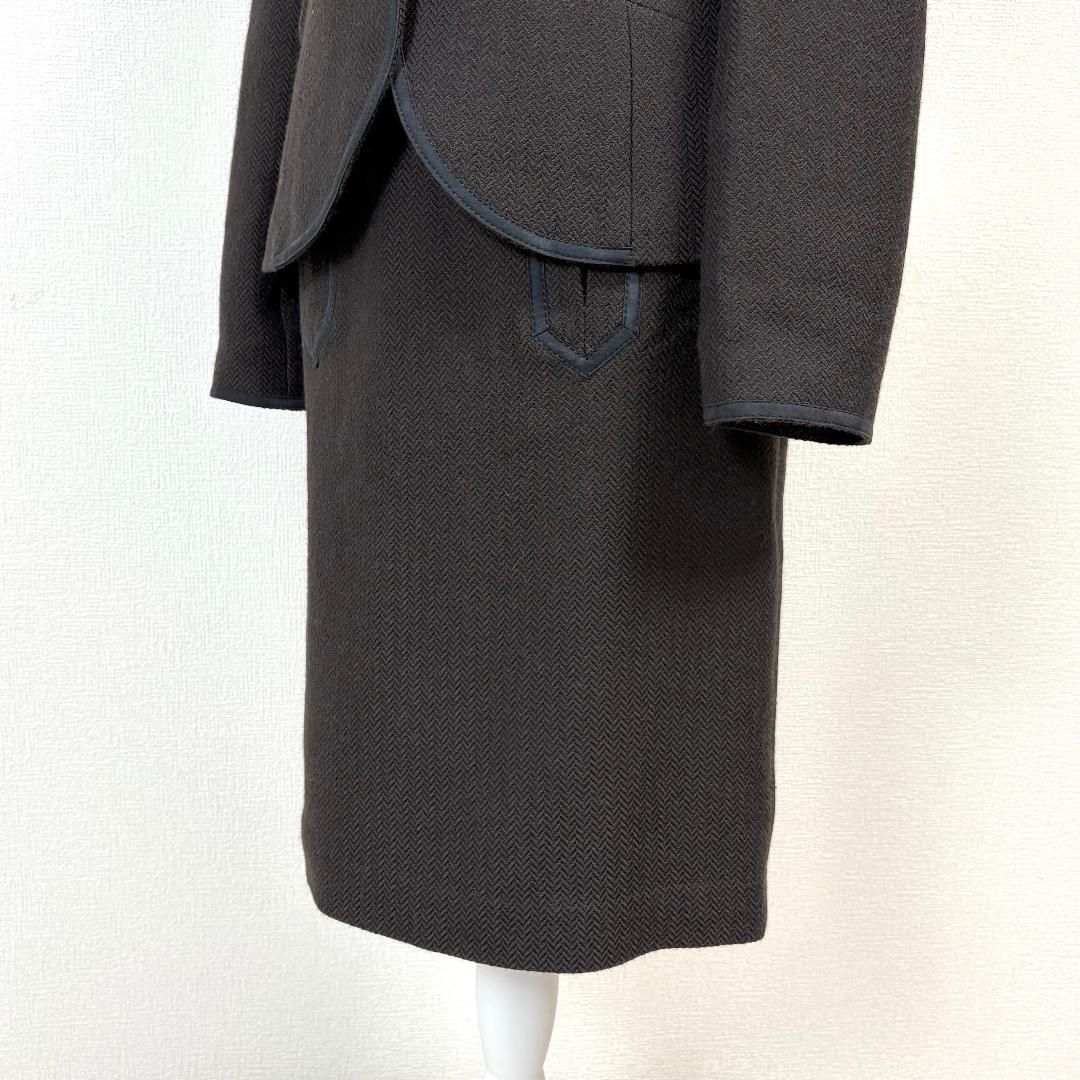  ヘンリボーンスカートセットアップ 40 ブラウン スカートスーツ上下 ビジネススーツ