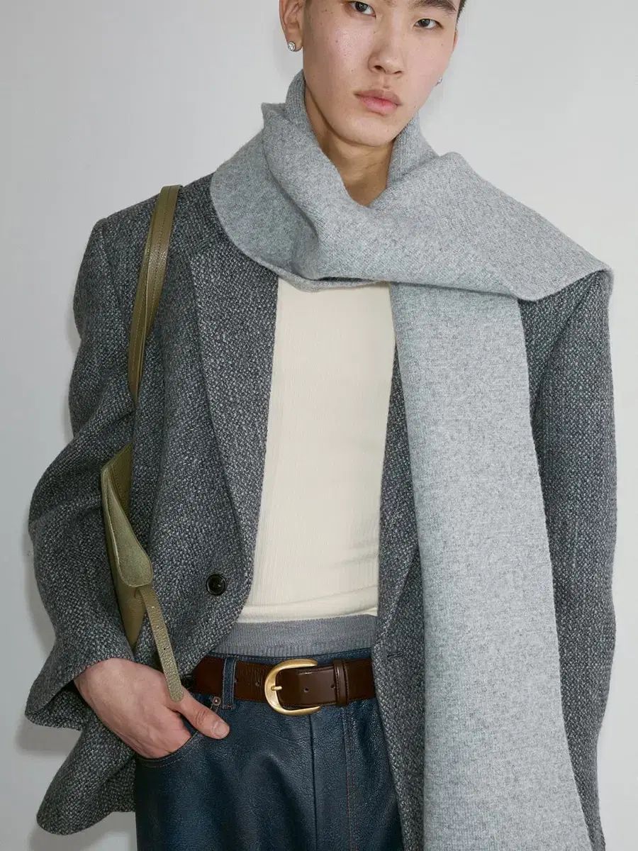 レクト ジャカード ロゴ コンパクト マフラー メランジ グレー