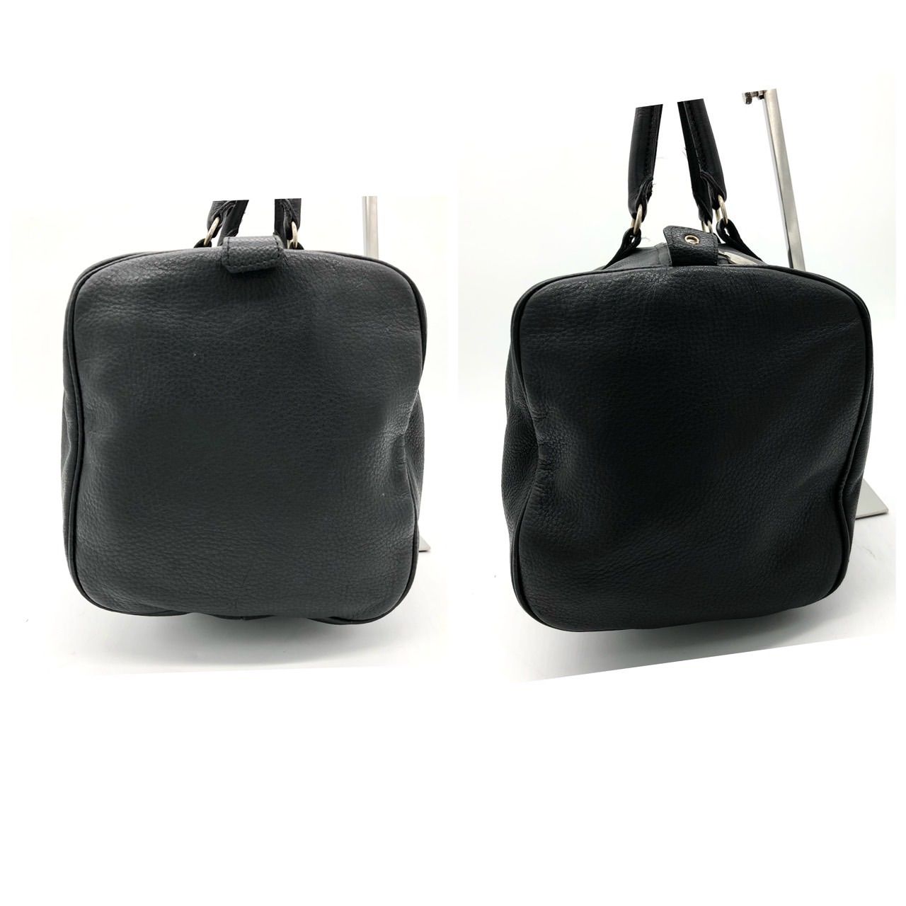 美品】ロンシャン レザー ボストンバッグ ドラムバッグ 黒 ブラック