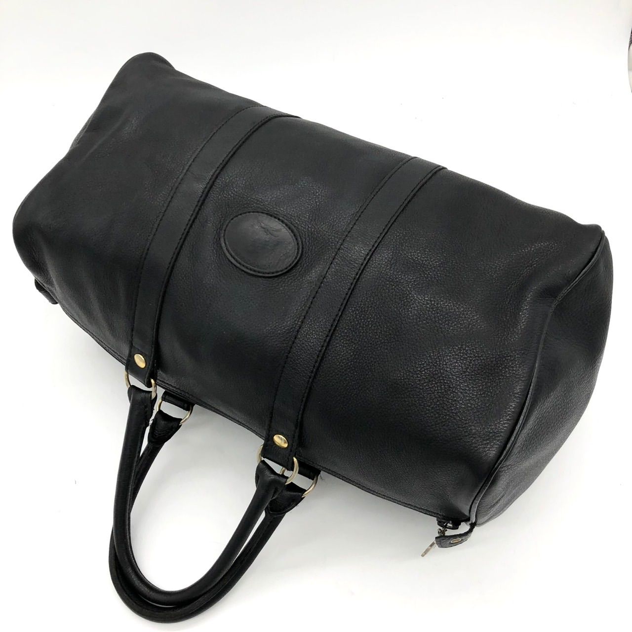 美品】ロンシャン レザー ボストンバッグ ドラムバッグ 黒 ブラック 