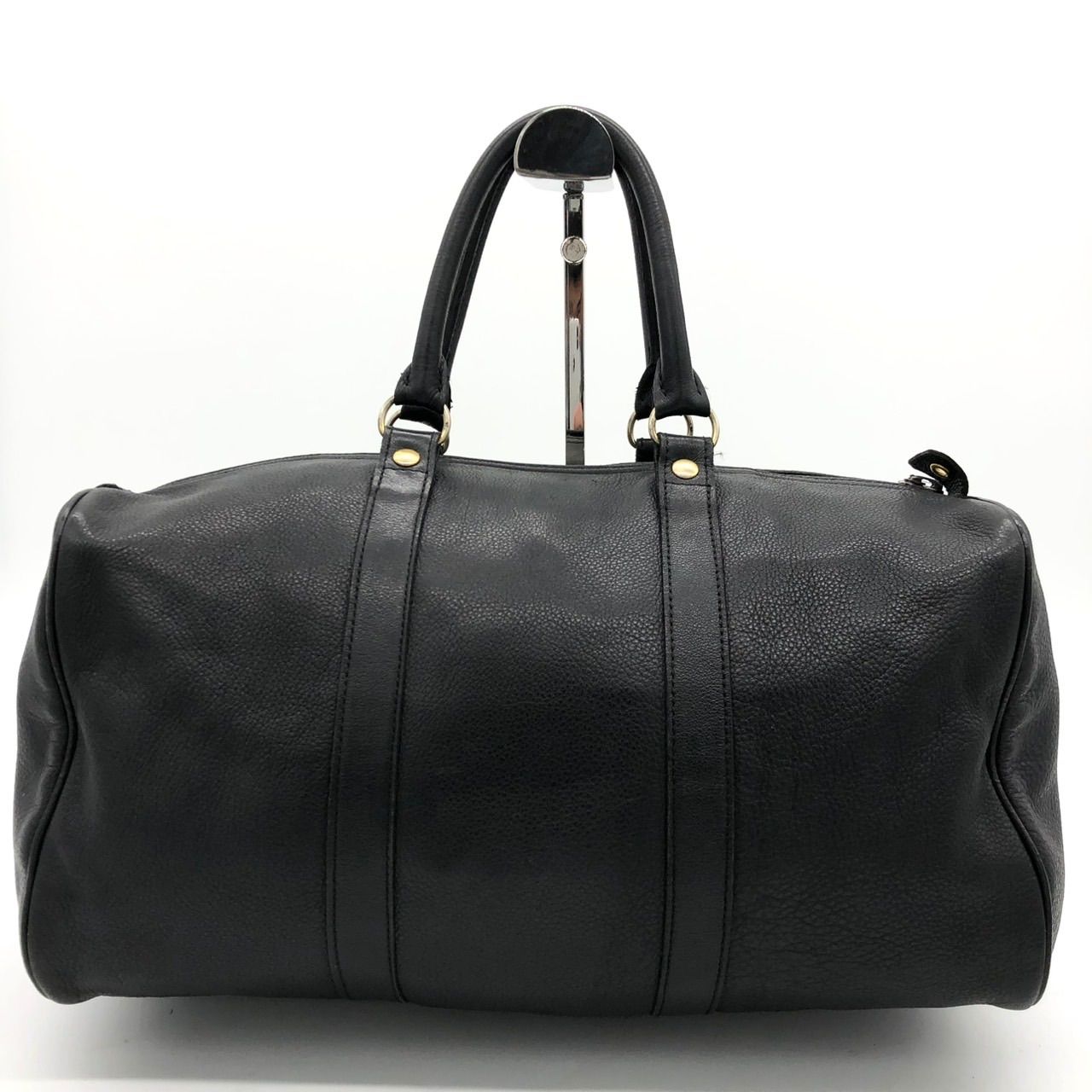 美品】ロンシャン レザー ボストンバッグ ドラムバッグ 黒 ブラック