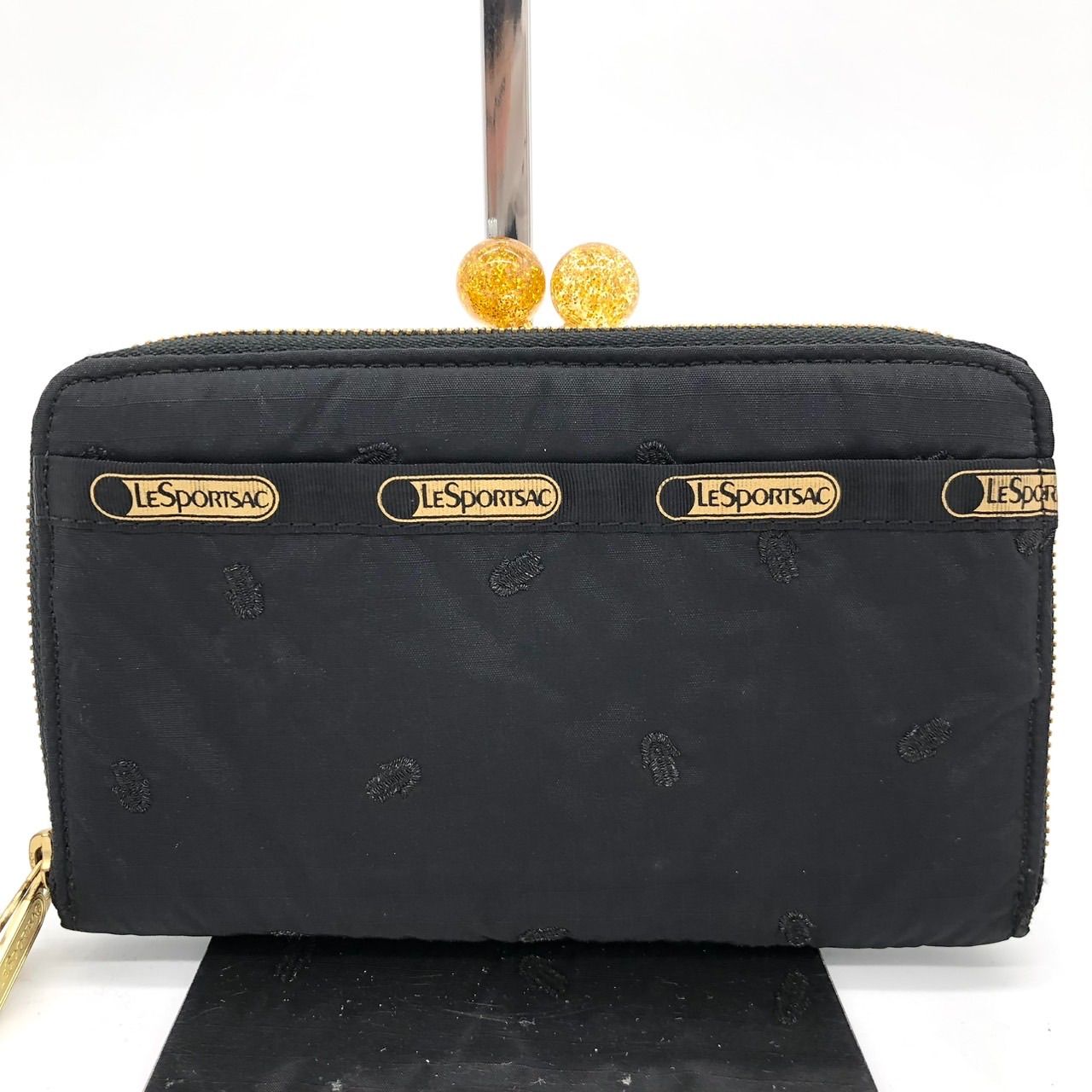 レスポートサック LeSportsac がま口 長財布 黒 ゴールド金具