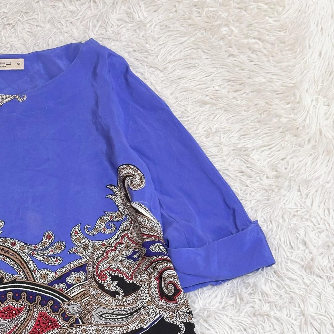 ETRO 七分丈ひざ丈 シルク ペイズリー柄ワンピース 50 ブルー