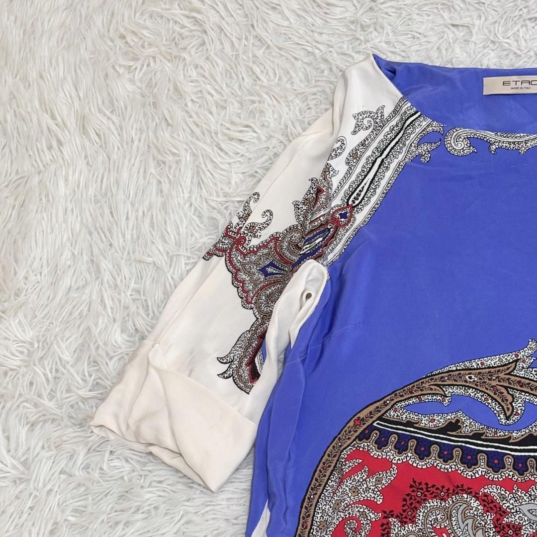 ETRO 七分丈ひざ丈 シルク ペイズリー柄ワンピース 50 ブルー