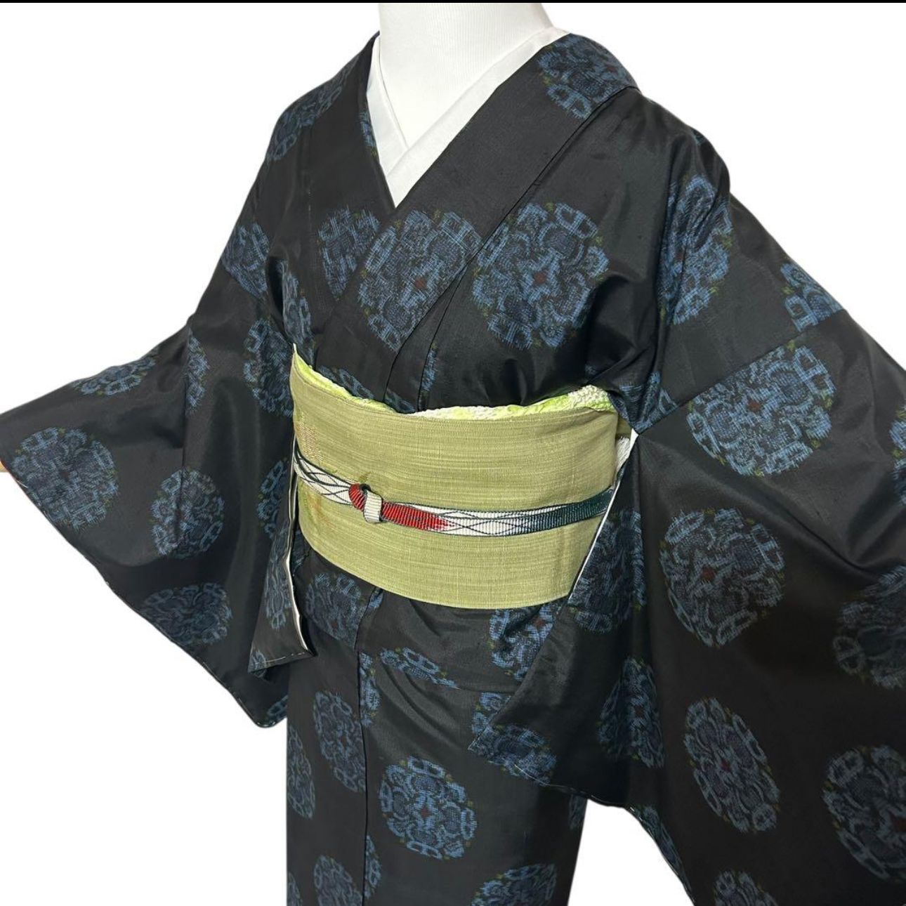 未使用 新品同様 美品 袷 正絹 貴重 割り込み絣 大島紬 フルセット 4