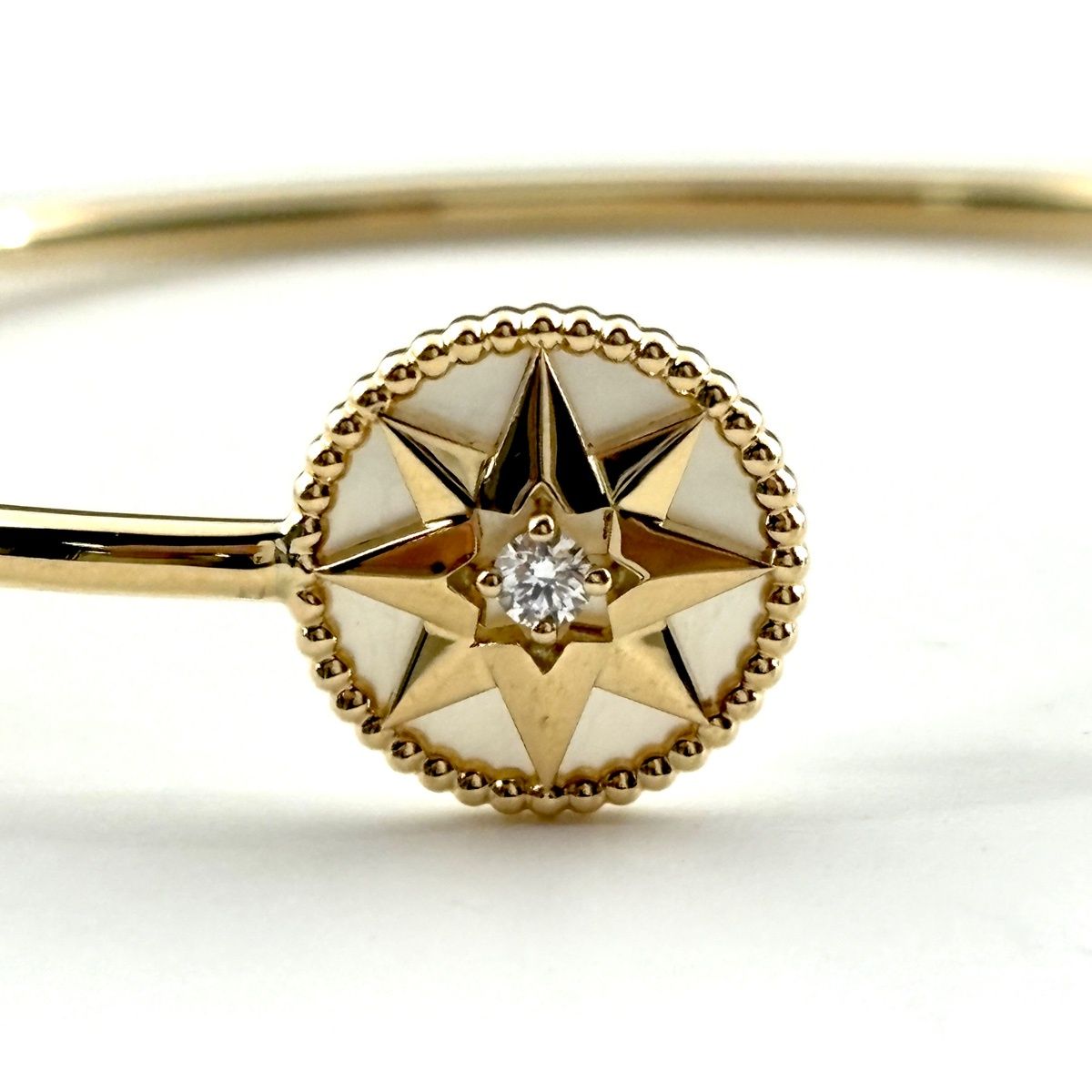 ディオール Dior ローズ デ ヴァン バングル YG イエローゴールド 腕輪 マザーオブパール 750 ダイヤモンド レディース