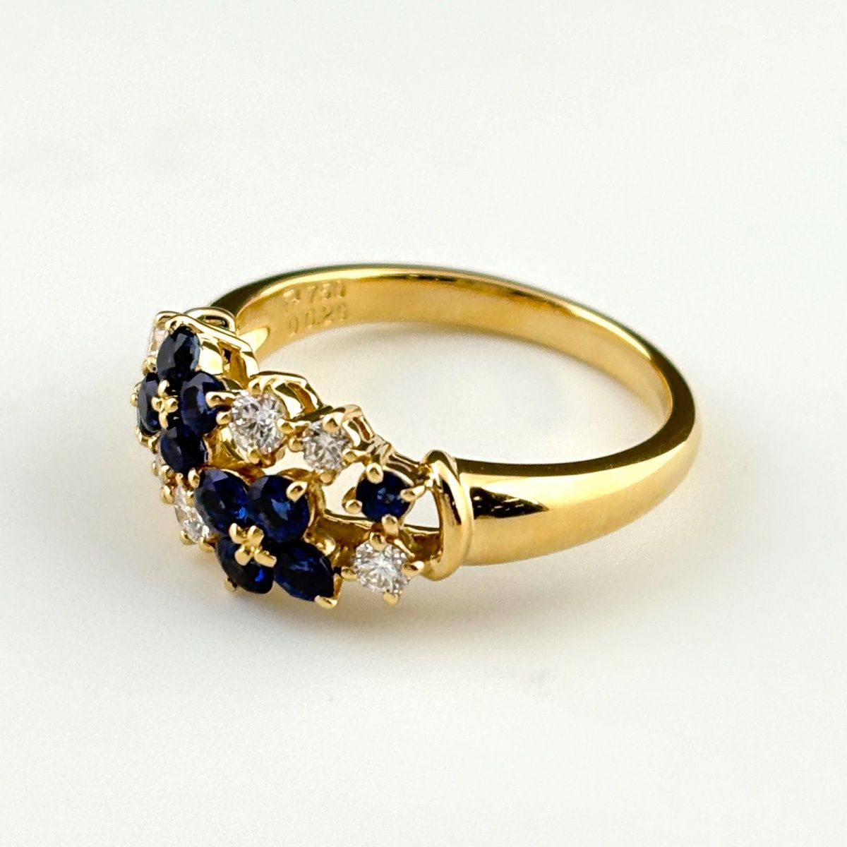 ポーラ POLA サファイア デザインリング YG イエローゴールド メレダイヤ 指輪 リング 17号 750 ダイヤモンド レディース