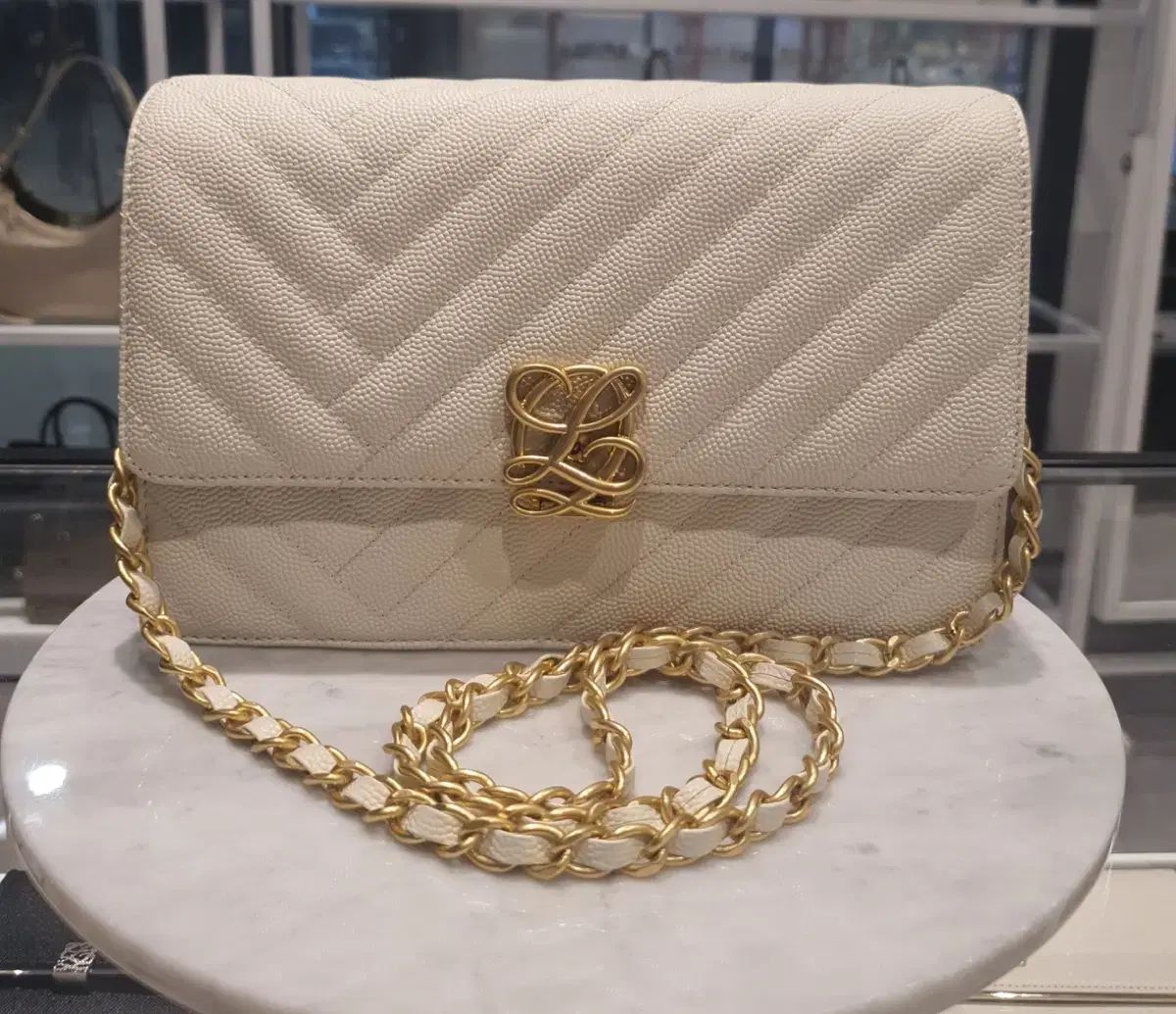  Louis Quatorze アイボリー キルティング チェーンバッグ メッセンジャーバッグ ショルダーバッグ