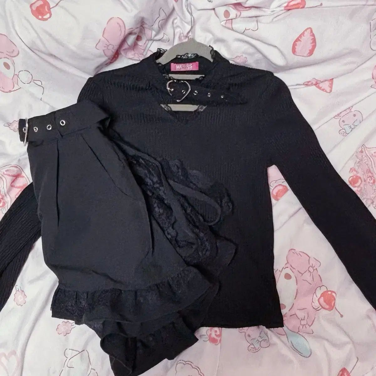 マズ ハート チョーカー バックル ニット ブラウス スカート セット 地雷系 量産型