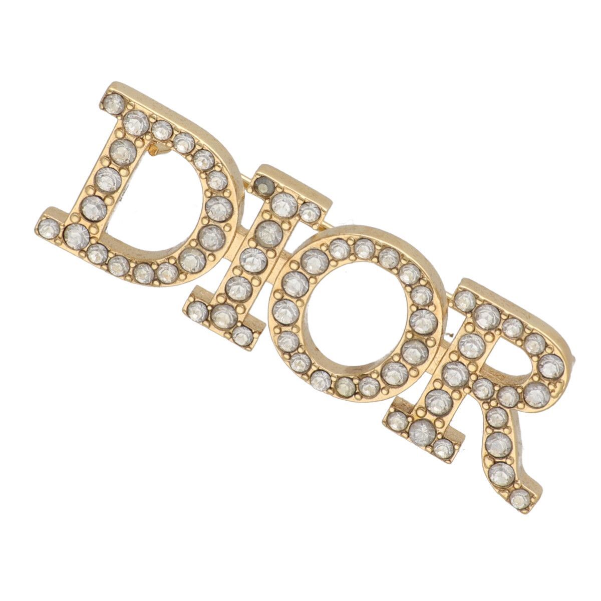 Christian Dior クリスチャン ディオール ブローチ ラインストーン ロゴブローチ ゴールド YM