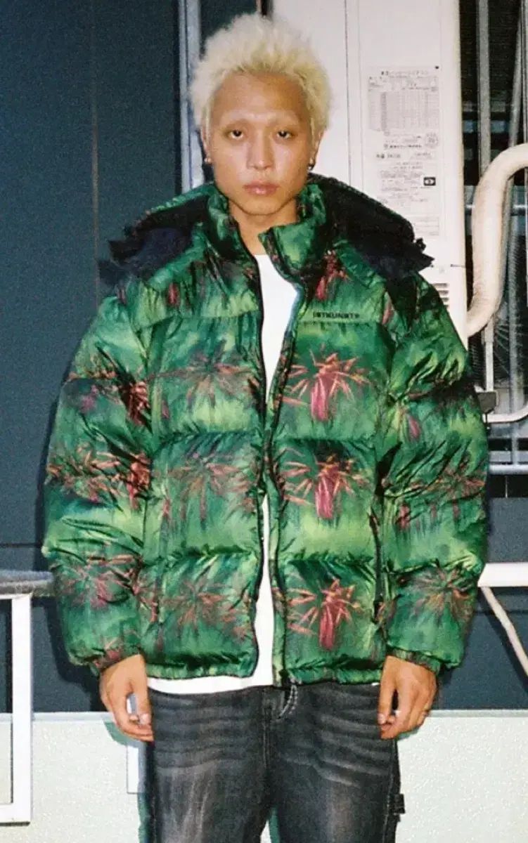 ISTKUNST グリーン パータン ショップ ダウン アウター グリーンダウン