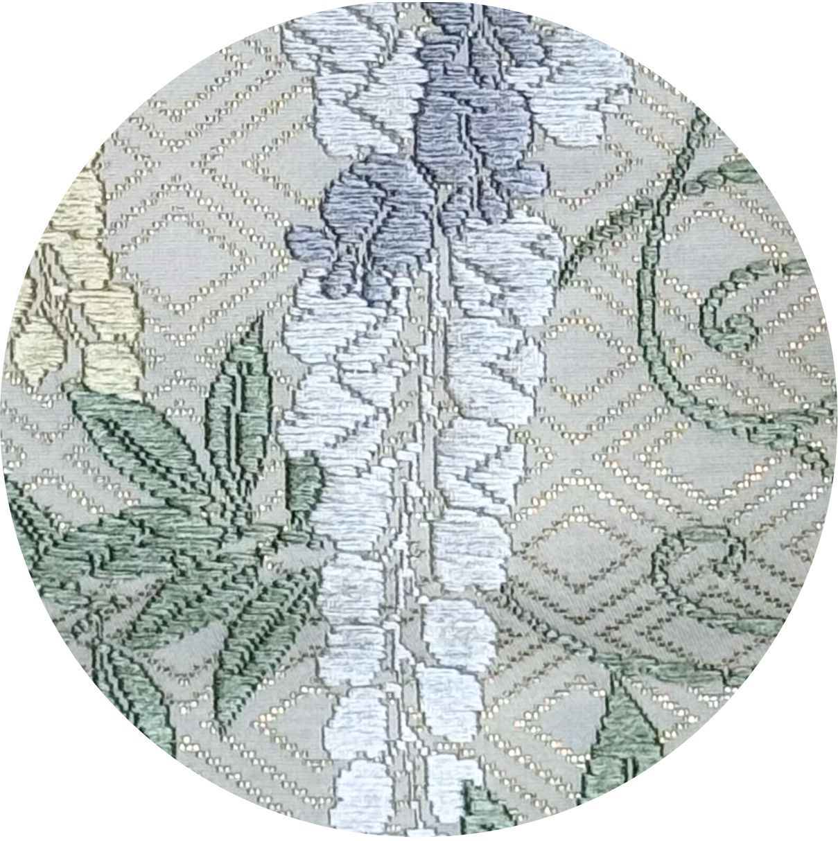 白地四季花唐織正絹六通袋帯