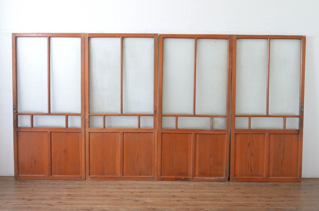 現状販売 モールガラス戸 セット アンティーク建具 大正ロマン 引き戸 4～7営業日前後で発送 修理加工希望の方3ヶ月程で発送 R-065072