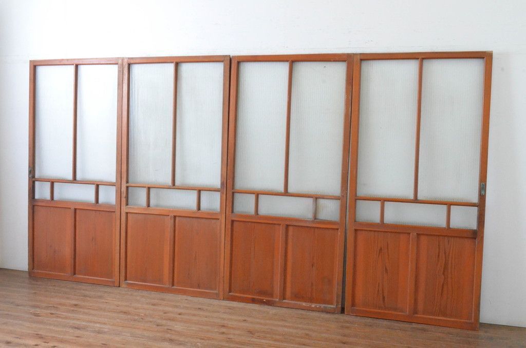 現状販売 モールガラス戸 セット アンティーク建具 大正ロマン 引き戸 4～7営業日前後で発送 修理加工希望の方3ヶ月程で発送 R-065072