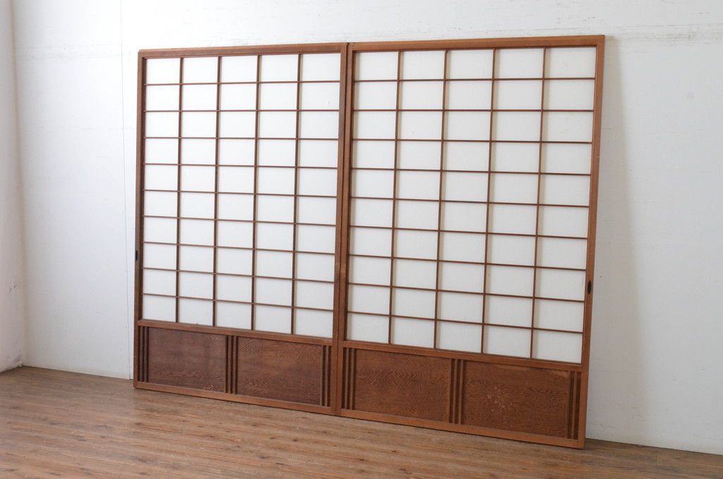 現状販売 障子戸 セット アンティーク建具 上手物 腰板杉材 笹木 幅広 引き戸 4～7営業日前後で発送 修理加工希望の方3ヶ月程で発送 R 065073