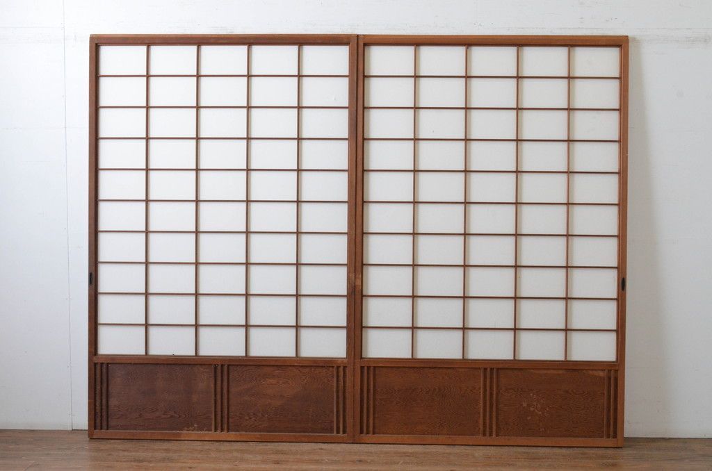 現状販売 障子戸 セット アンティーク建具 上手物 腰板杉材 笹木 幅広 引き戸 4～7営業日前後で発送 修理加工希望の方3ヶ月程で発送 R-065073