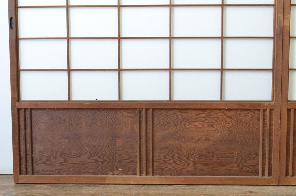  現状販売 障子戸 セット アンティーク建具 上手物 腰板杉材 笹木 幅広 引き戸 4～7営業日前後で発送 修理加工希望の方3ヶ月程で発送 R-065073 ドア 扉 板戸 障子 住宅設備