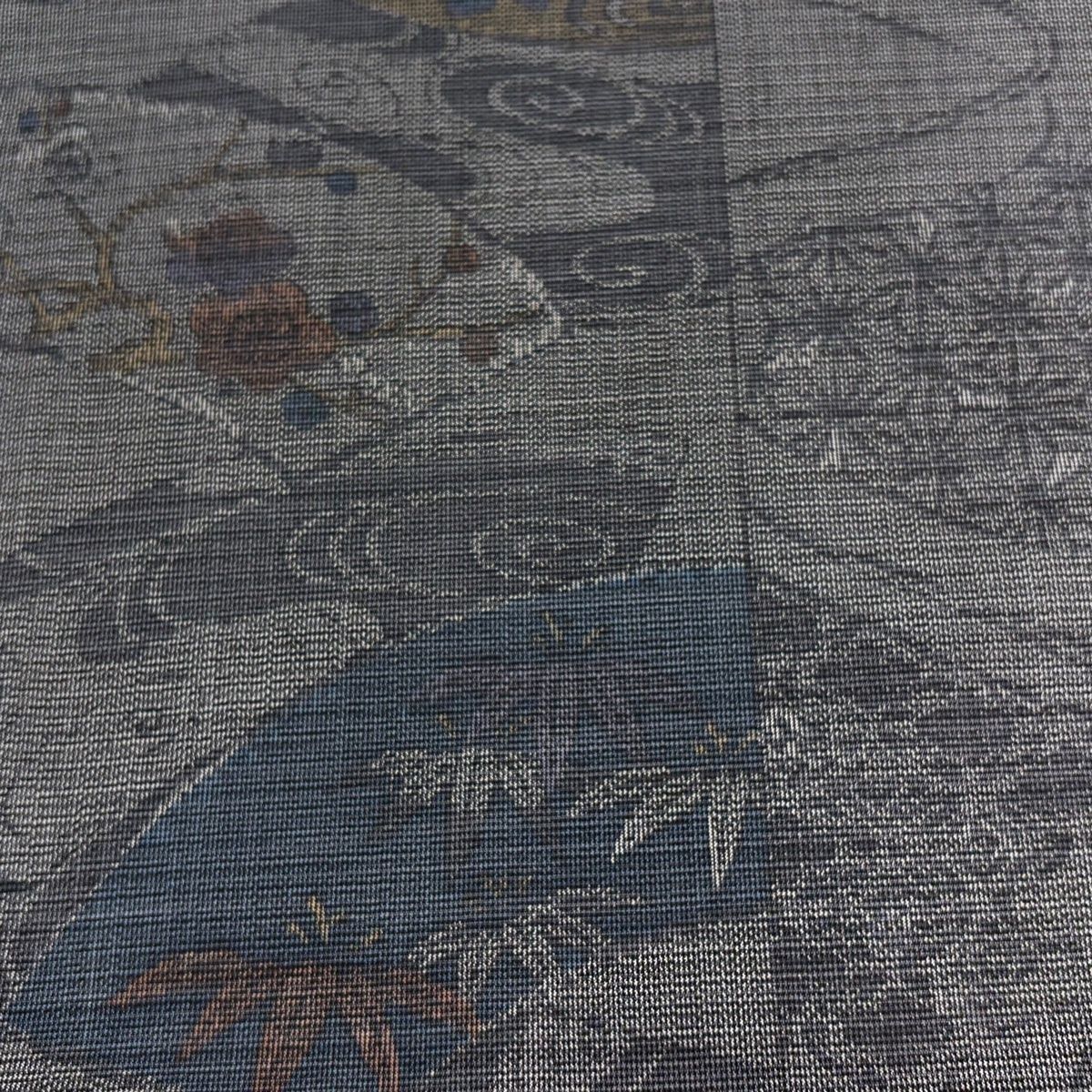 反物 秀品 夏紬 証紙有 竹梅 扇面 灰色 正絹