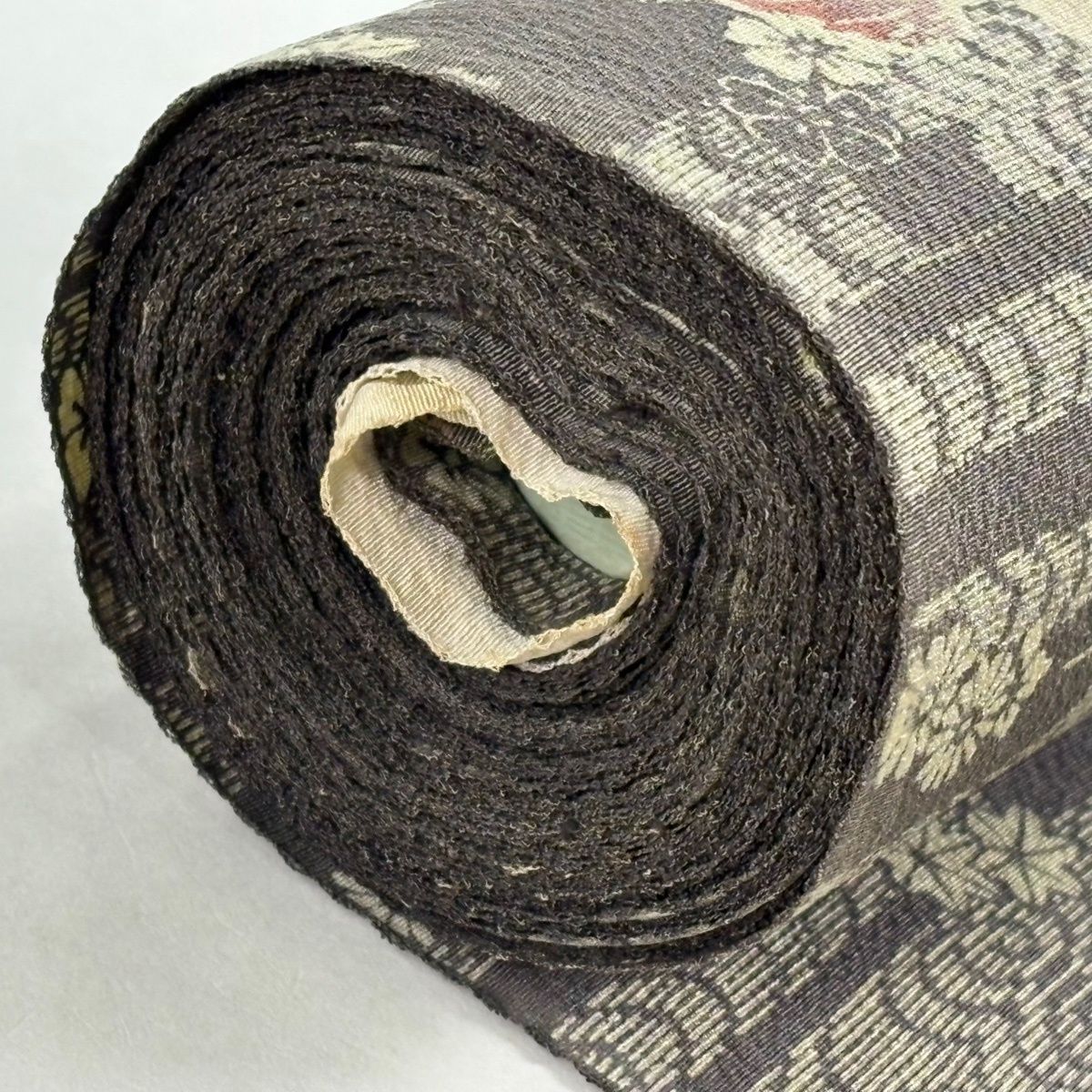  反物 秀品 小紋 花鳥 観世水 灰茶 正絹 小紋 着物反物