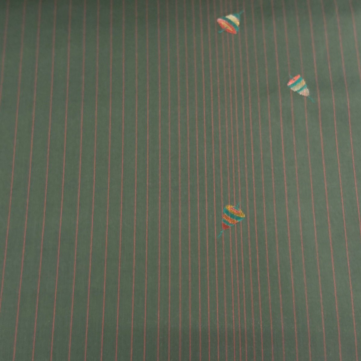 反物 秀品 小紋 紬地 草木染 独楽 縞 緑 正絹