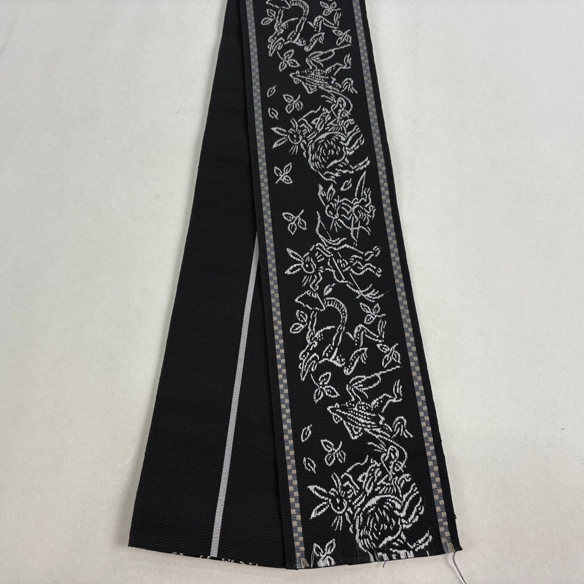角帯 証紙 本場筑前博多織 鳥獣戯画 黒 正絹
