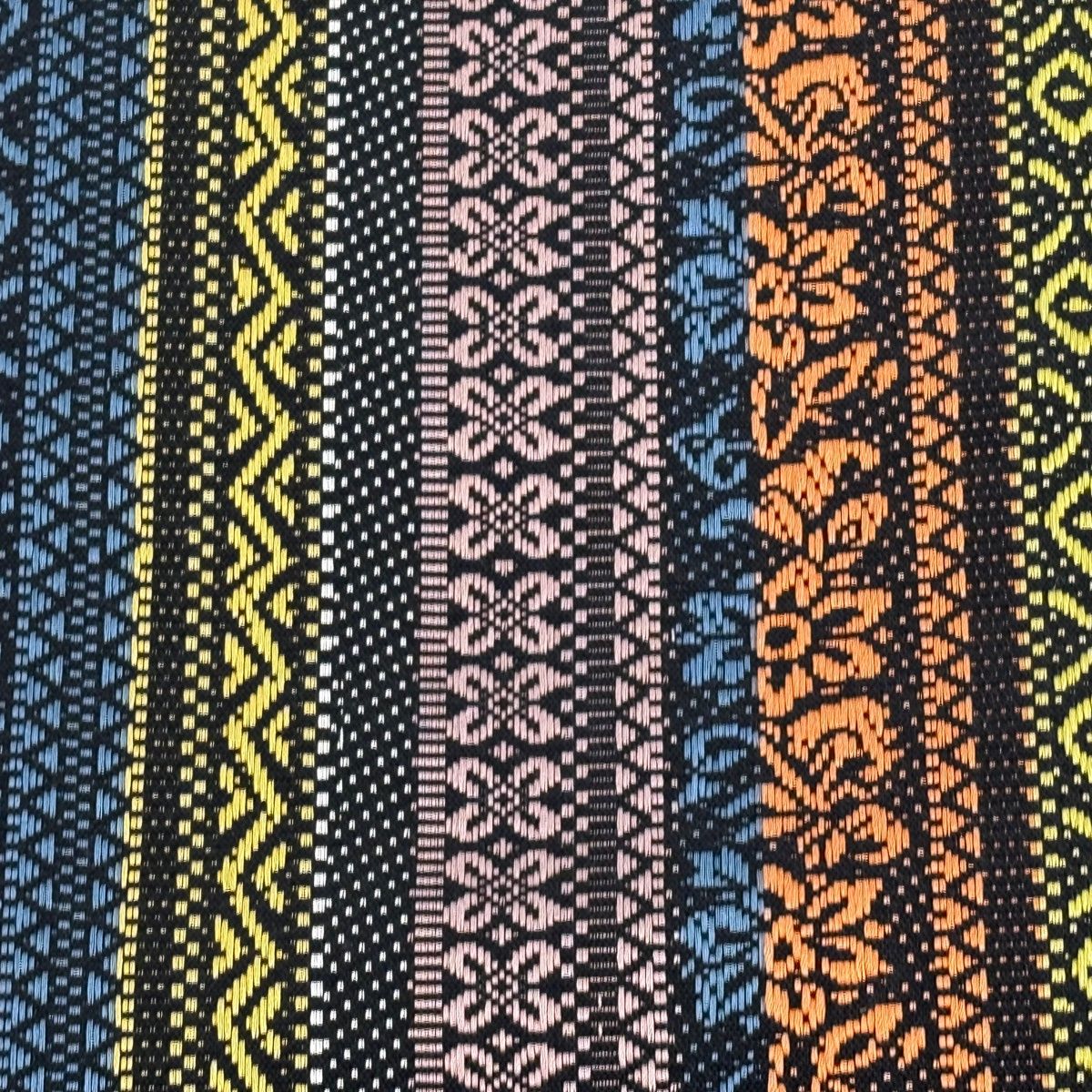 半幅帯 証紙 本場博多織 草花 幾何学 黒 正絹