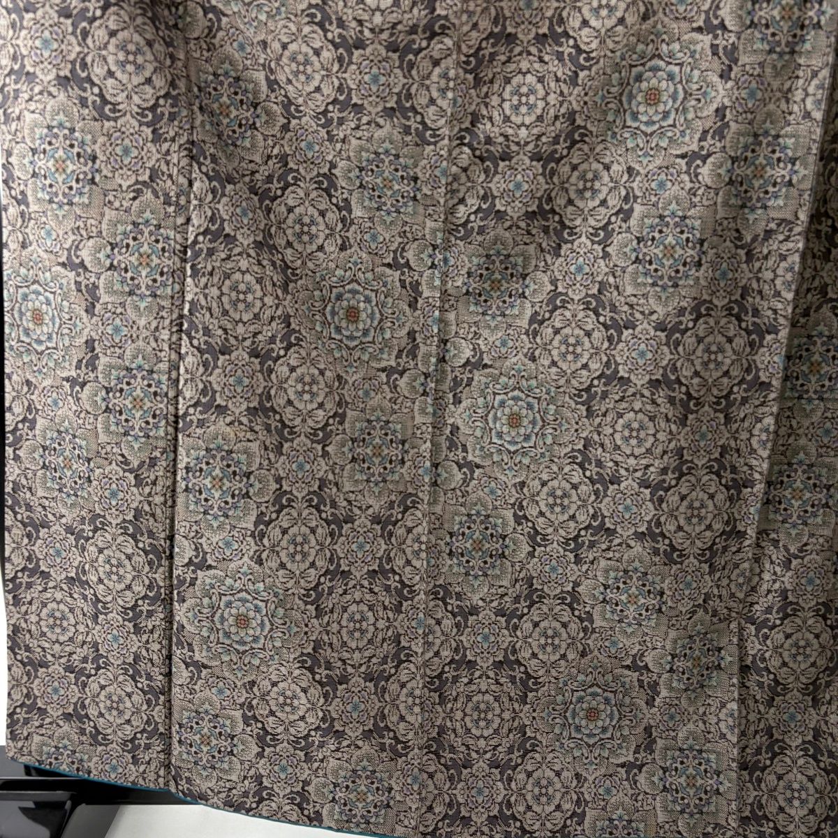 紬 身丈162 cm 裄丈65 M 袷 袋帯セット 華文 灰紫 正絹 秀品