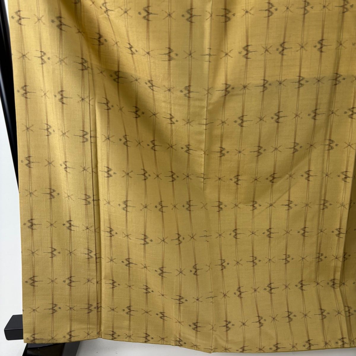 紬 身丈165 cm 裄丈64.5 M 袷 袋帯セット 手機紬 十日町絣 証紙 燕 縦縞 薄黄土色 正絹