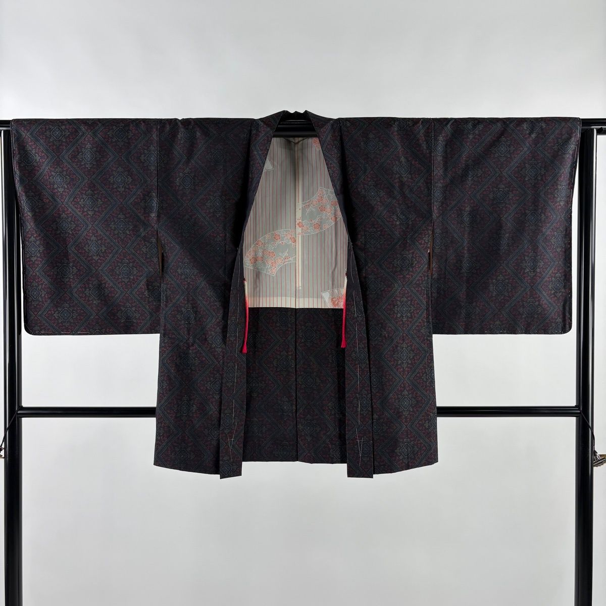 美品】 大島紬 身丈160.5cm 裄丈63cm S 袷 アンサンブル 証紙 菱 幾何