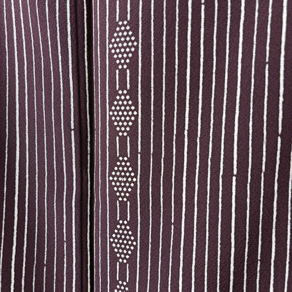  小紋 身丈168 cm 裄丈68 L 袷 洛楽人 縦縞 幾何学模様 紫 正絹 小紋 着物