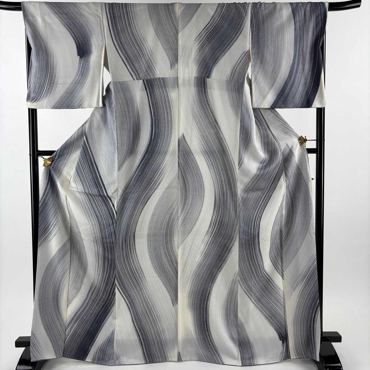 小紋 身丈168 cm 裄丈68 L 袷 洛楽人工房 よろけ縞 灰色 正絹