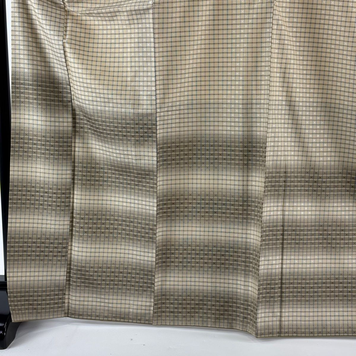 美品】 付下げ 身丈170cm 裄丈68.5cm L 袷 紬地 格子 花織 ベージュ