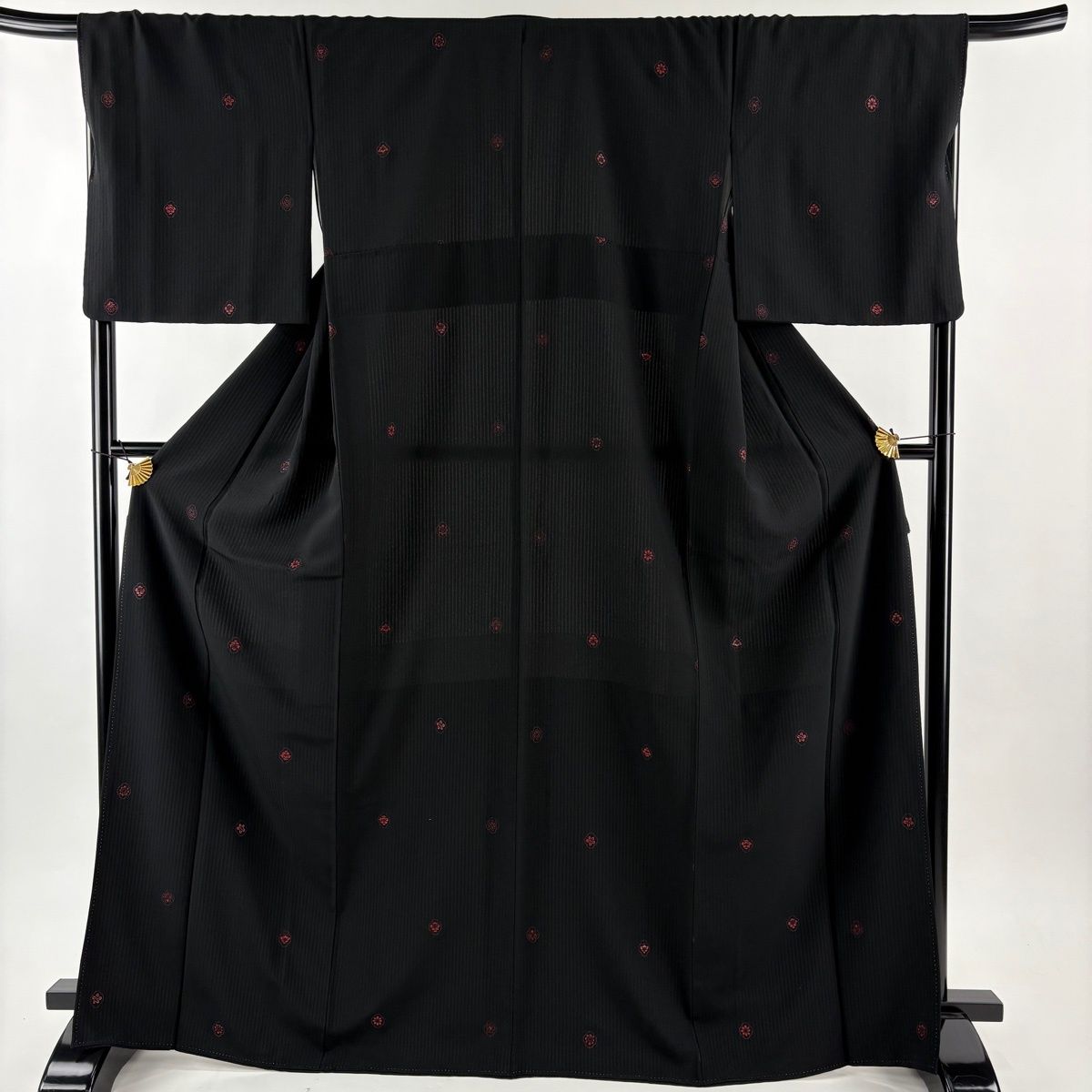 小紋 身丈168 5 cm 裄丈69 L 袷 越後染印傳 落款 花柄 地紋 黒 正絹