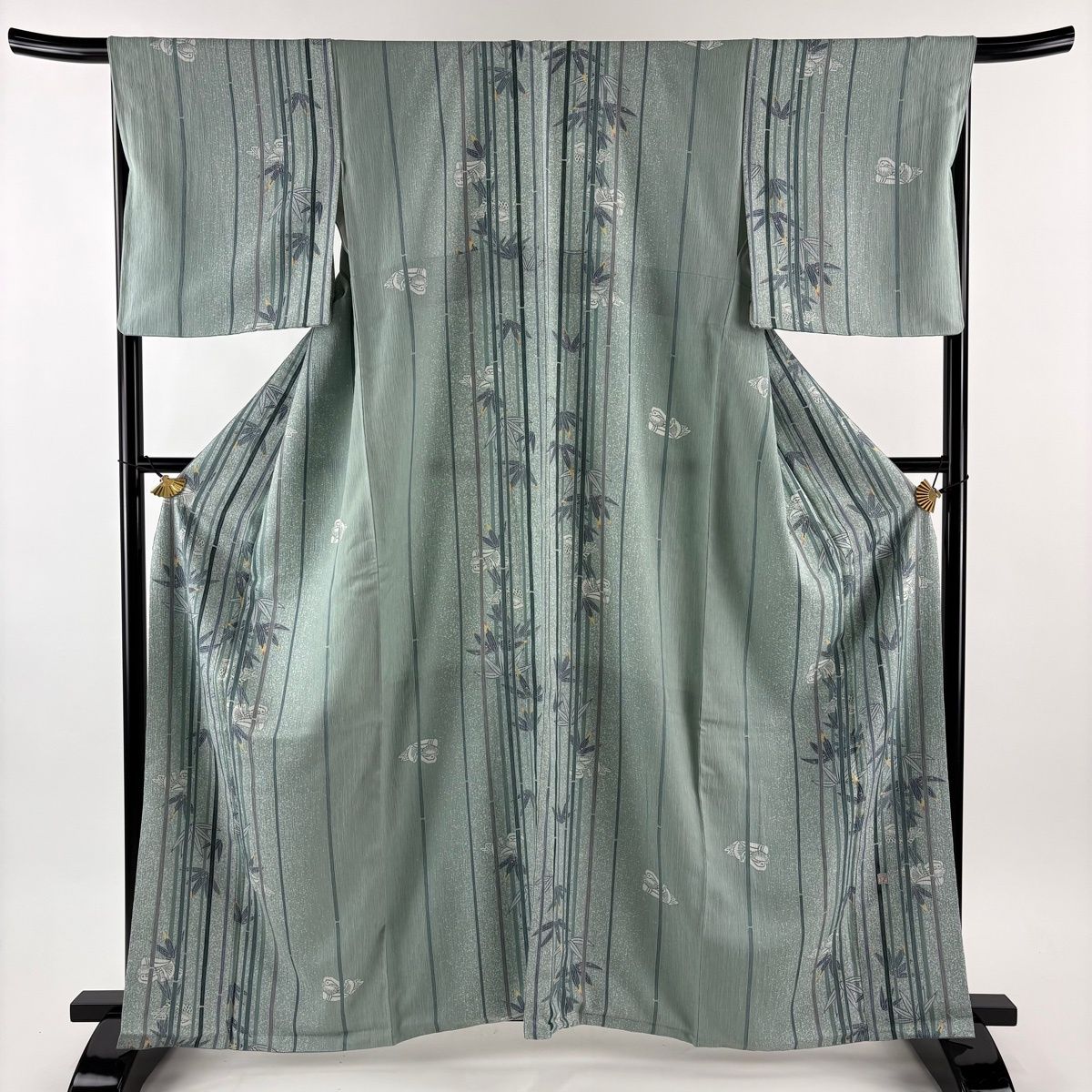 小紋 身丈164 cm 裄丈67.5 L 袷 TOKI et 落款 笹 鴛鴦 薄緑 正絹