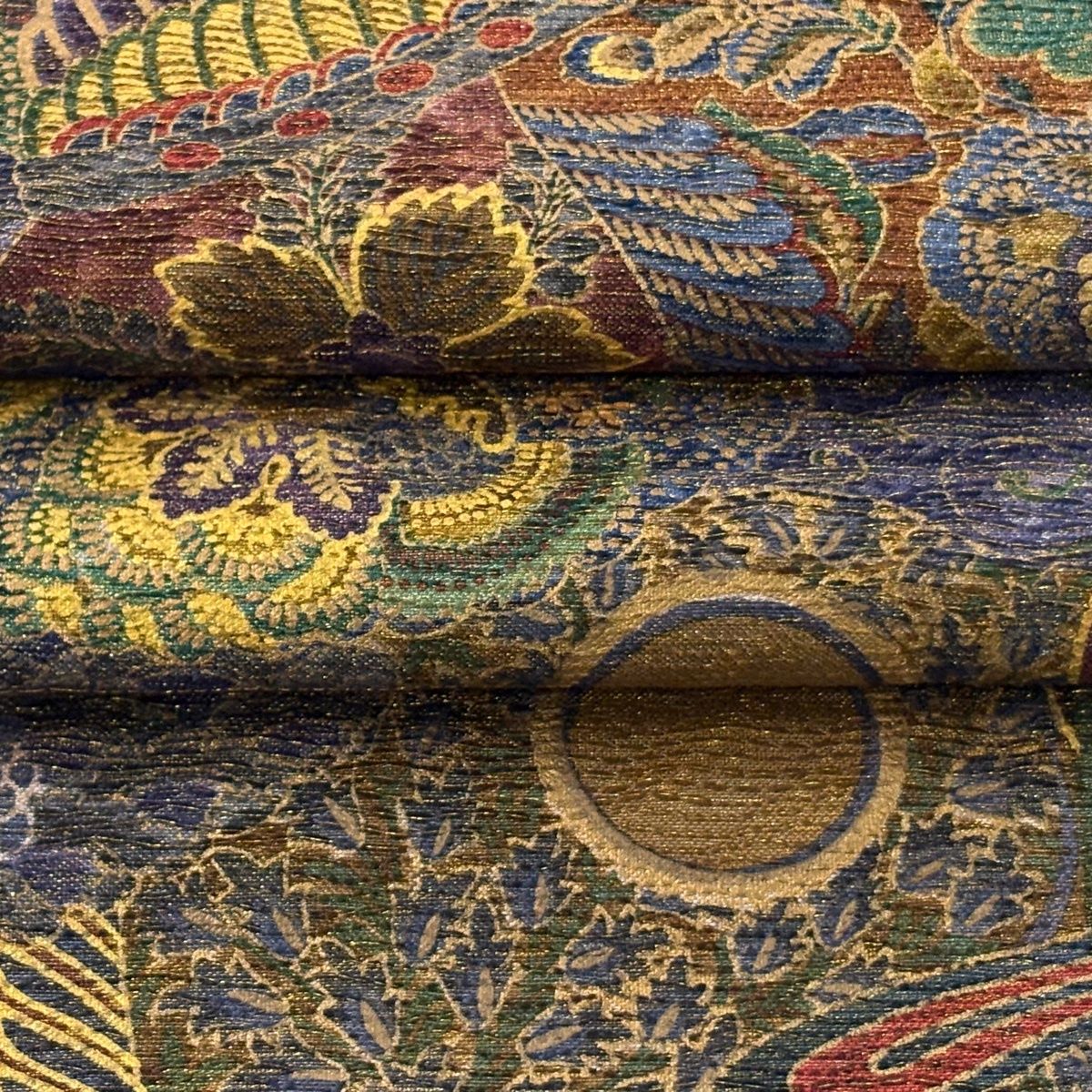  袋帯 前田仁仙 落款 花唐草 鳥 金糸 金彩 紫 全通 正絹 袋帯 帯