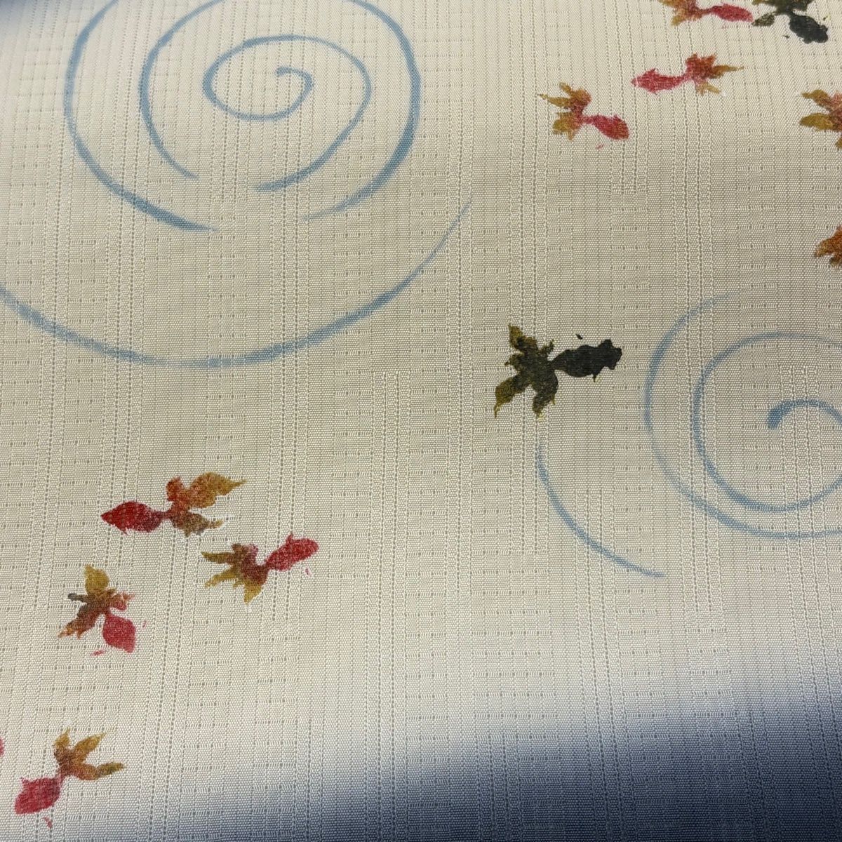 開き名古屋帯 夏帯 金魚 波紋 濃紺 正絹