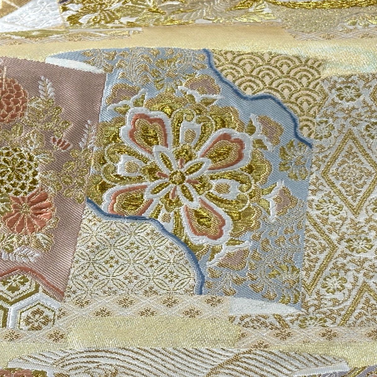 袋帯 落款 篠谷宗兵衛 華文 花鳥 金銀糸 刺繍 金色 六通 正絹