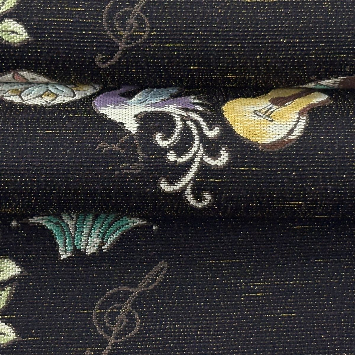  袋帯 ブレーメン音楽隊 金糸 黒 六通 正絹 袋帯 帯