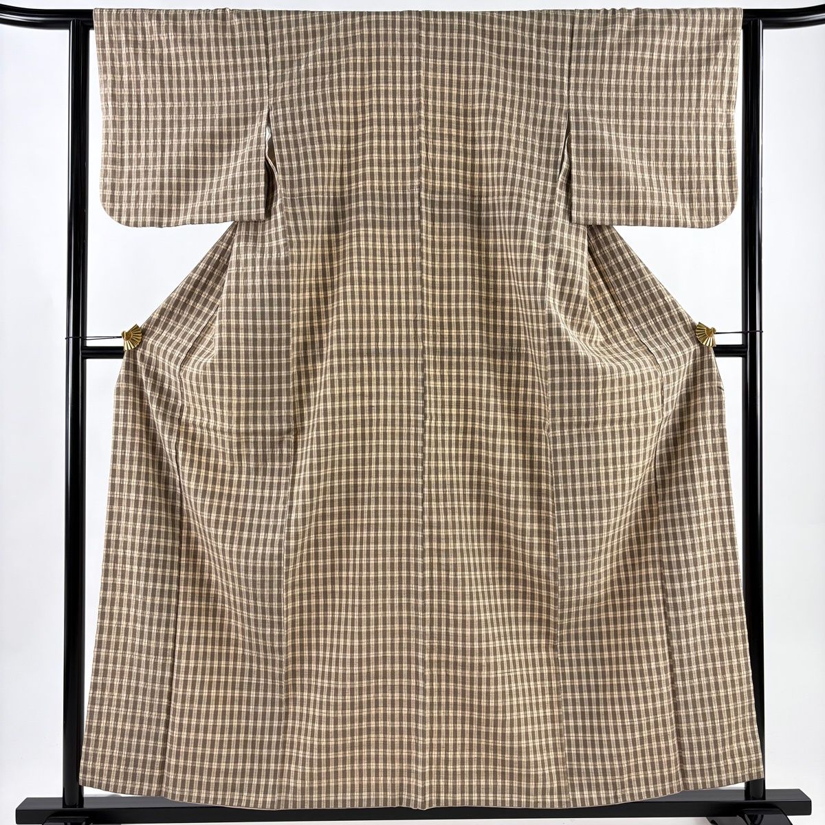 紬 身丈158.5 cm 裄丈63 S 袷 格子 ベージュ 正絹