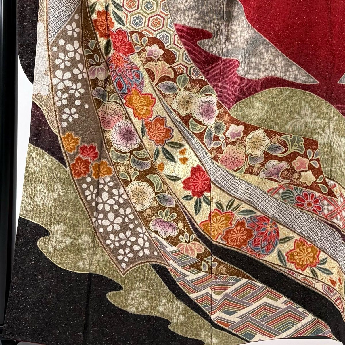 振袖 身丈161.5 cm 裄丈68 L 袷 熨斗 桜 金通し 絞り 赤 正絹
