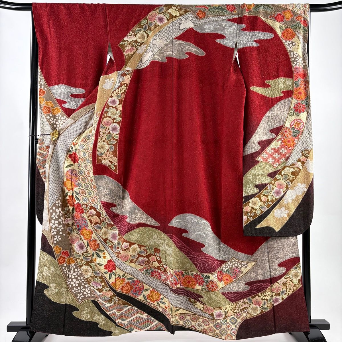 振袖 身丈161.5 cm 裄丈68 L 袷 熨斗 桜 金通し 絞り 赤 正絹