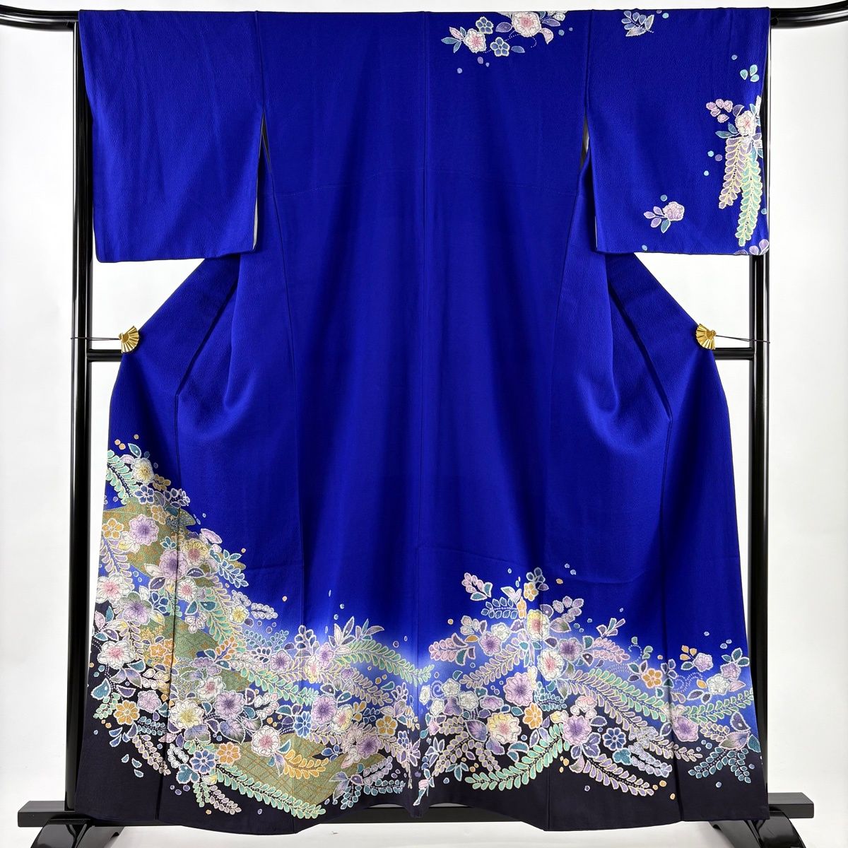 訪問着 身丈159cm 裄丈66.5cm M 袷 辻が花 金彩 ぼかし 青紫 正絹 名品