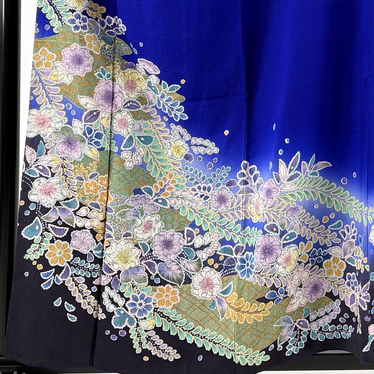 訪問着 身丈159cm 裄丈66.5cm M 袷 辻が花 金彩 ぼかし 青紫 正絹 名品